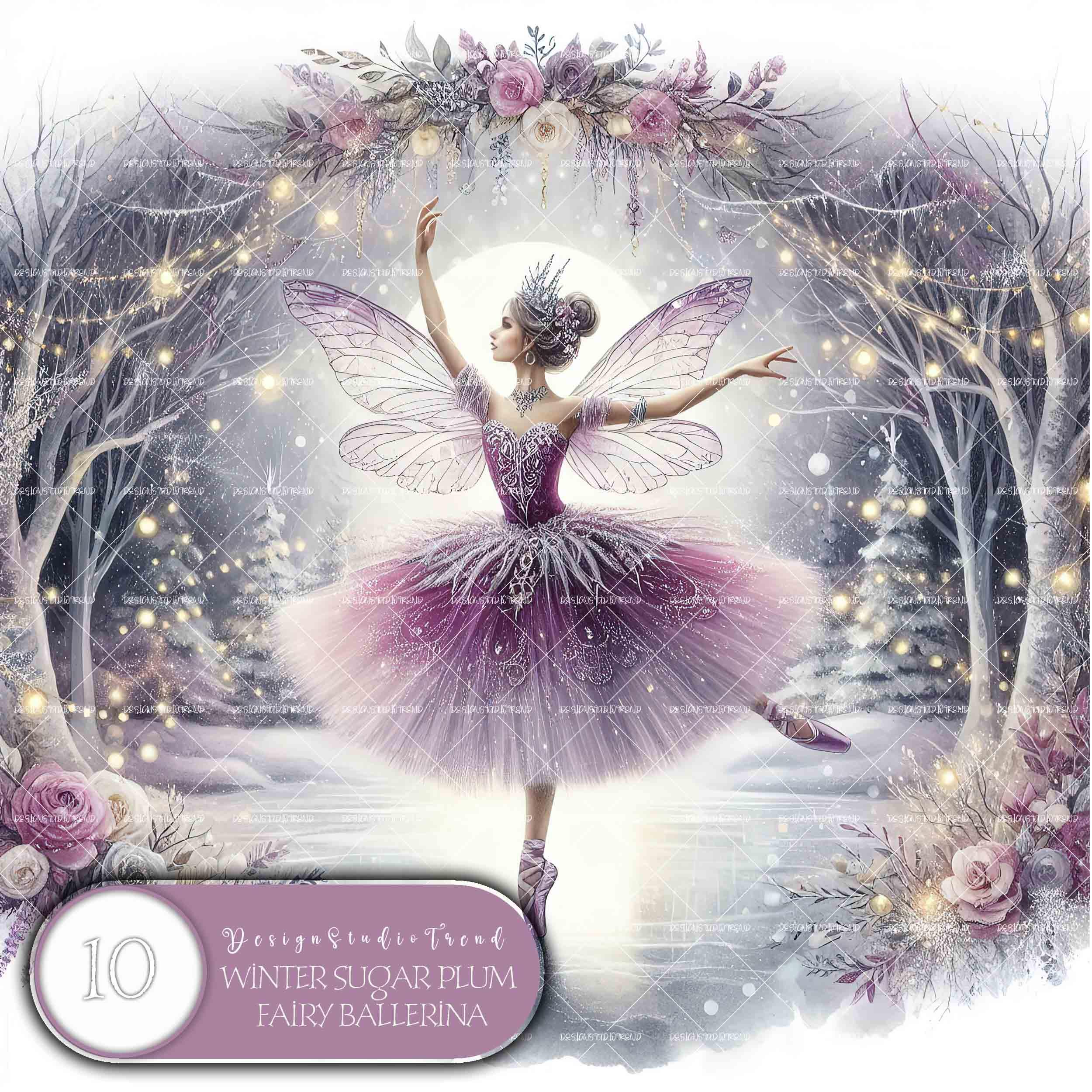 Sugar Plum Fairy Ballerina Clipart: Winter Nursery Decor (10 PNG