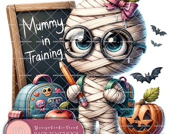 Mummy in Training Clipart – 10 Halloween School PNGs (Digital Download)