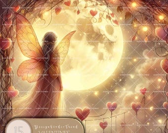 Valentine's Moon Fairy Clipart: Heart Designs, Nursery Art (Commercial Use) (Digital Download)