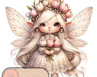 Spring Fairy Clipart Set: Enchanting Nursery Art (24 PNG)