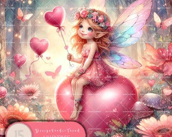 Heart Balloon Fairy Clipart: Valentine's Day PNG Designs (Commercial Use)