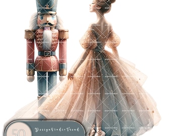Nutcracker Christmas ClipArt: 50 Watercolor PNG Images (Commercial Use)