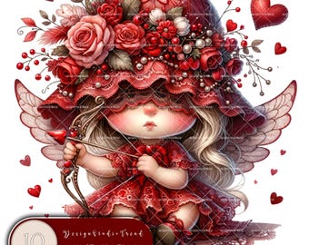 Valentine's Cupid Gnome Clipart: Whimsical Garden Designs (Commercial Use)