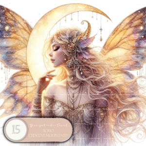 Style bohème lunatique croissant de lune fée pays des merveilles Clipart Set - décoration de chambre d'enfant - 15 PNG Boho Designs - Non Transparent - usage Commercial