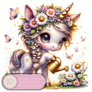 Unicórnios Bebês Ajudantes para o Dia das Mães - 10 unidades Daisy Love Fantasy Designs para Sublimação Criações de Primavera - Uso Comercial - Não Transparente