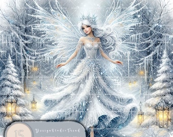 Icy Fairy Clipart Set: 15 Winter Wonderland Designs (Commercial Use)