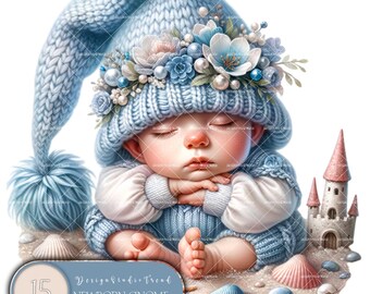 Whimsical Newborn Gnome Beach Adventure – 15 pcs Fantasy Summer Sublimation Collection – Commercial License