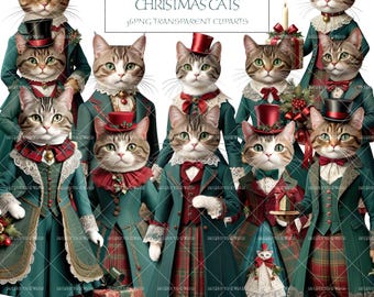 Whimsical Christmas Cat Paper Doll Clipart: 36 pc Printable Set (Commercial Use)