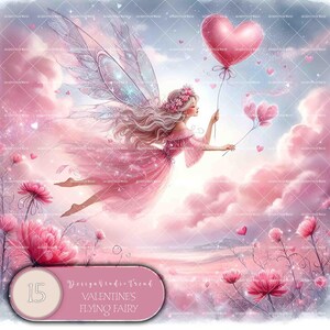 Valentijnsdag vliegende feeën hart clipart-15 unieke hartontwerpen - babyshower kinderkamer kunst aan de muur - niet-transparant - commercieel gebruik