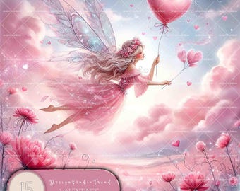 Fairy Heart Clipart: Valentine's Day Flying Designs (PNG Digital Download)