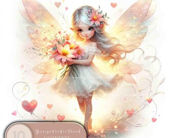 Valentine's Fairy Bouquet Clipart Set: Nursery Decor (Commercial Use)