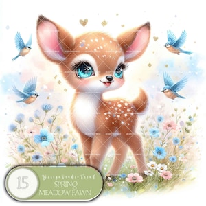 Spring Meadow Fawn - 15 adorabili design di prati per baby shower e decorazioni per la cameretta dei bambini - Wonderland Clipart Baby - Non trasparente - Uso commerciale