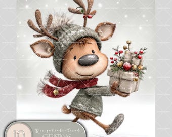 Christmas Whimsical Set Cliparts – 10 PNG Quirky Set – Non Transparent Commercial Use