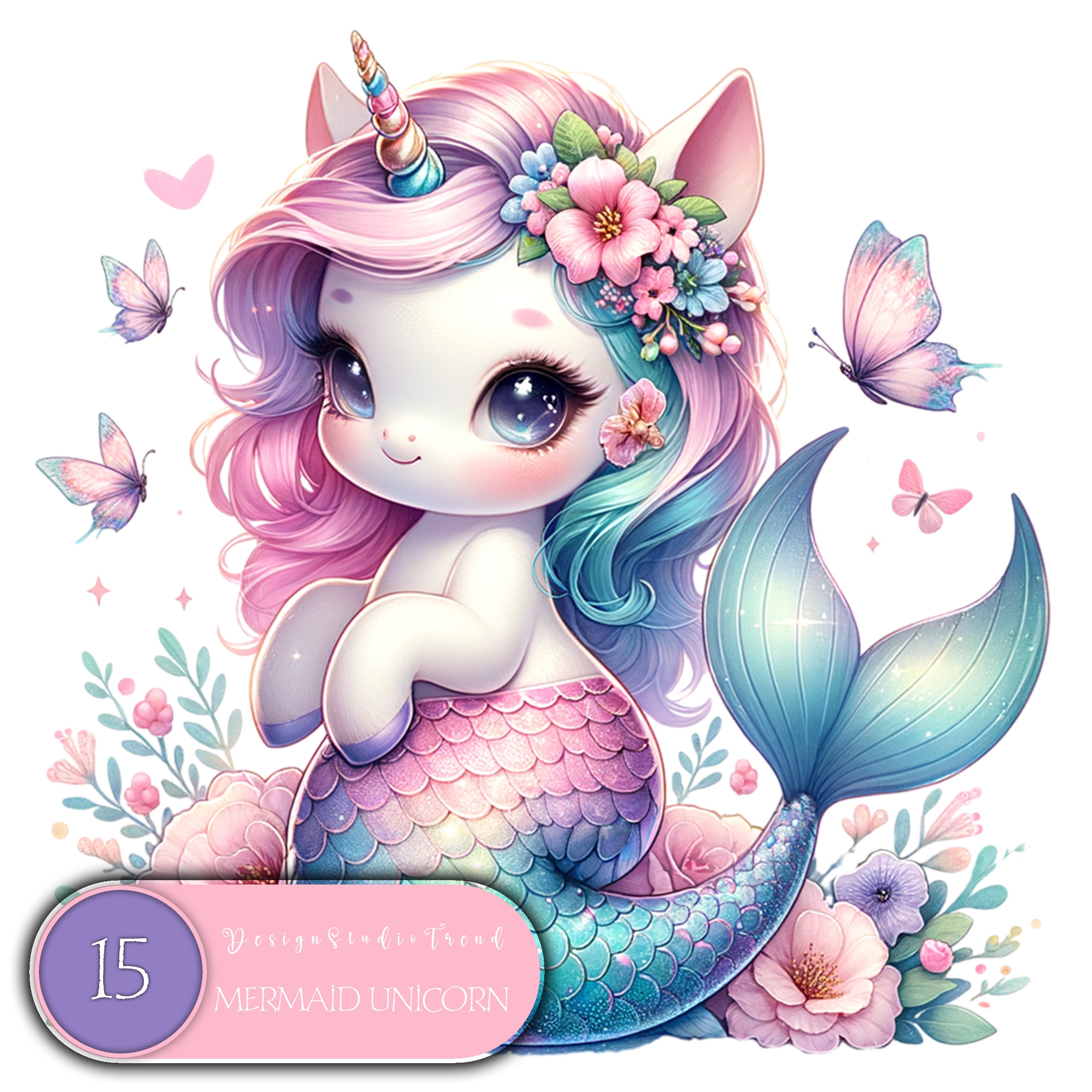 Enchanted Mermaid Unicorn Clipart 15 Magical Fantasy Designs for ...