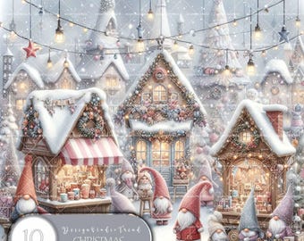 Christmas Gnome's Market Art Print: Winter Wonderland Holiday Decor (Digital Download)