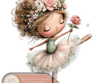 Valentine's Quirky Ballerina Clipart: Winter Whimsical Nursery Decor (10 PNG) Transparent Background