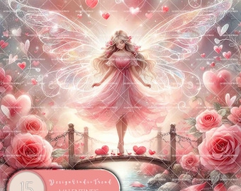 Valentine's Fairy Clipart Set: Rose Bridge, Winter Wonderland (PNG, Commercial Use)
