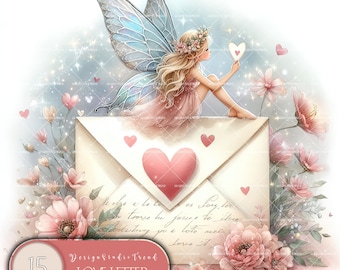 Love Letter Fairy Clipart: Valentine's Day Nursery Decor (15pcs) (Digital Download)