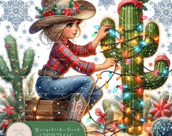 Western Christmas Clipart Set: Wild West Holiday Illustrations (Commercial Use)