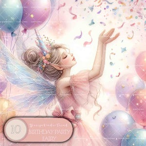 Ensemble de cliparts enchanté pour fête d'anniversaire de fée, baby shower, décoration de chambre d'enfant, 10 modèles d'anniversaire PNG, non transparent, usage commercial