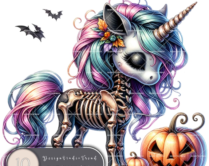 Skeleton Unicorn Clipart: 10 Halloween PNG Images (commercial Use) - Etsy