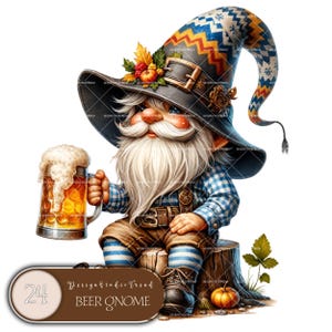 Pacchetto Clipart Gnomo della Birra - 24 PNG di Arte Gnomo della Birra per Sublimazione - Birre e Gnomi - Uso Commerciale