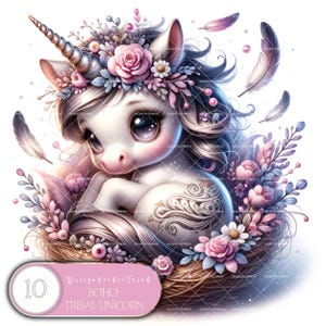Bezauberndes Einhorn Tribal Clipart Bundle - 10 entzückende Baby Einhörner - skurrile digitale Kunst - Kommerzielle Nutzung - Nicht transparent