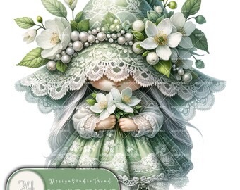 Jasmin Girl Gnome Blumenmuster: 24 Frühling Sublimation PNGs (Kommerzielle Nutzung)