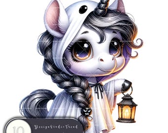 Ghost Unicorn Clipart: 10 Magical Halloween PNGs (Commercial Use)