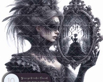 Halloween Mirror Face Duchess Clipart: 10 Dark Fantasy Halloween PNG Designs (Commercial Use)