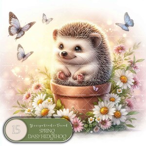 Printemps marguerite hérisson - 15 adorables dessins d'animaux, décoration de chambre de bébé pour baby shower - pays des merveilles clipart bébé - non transparent - usage commercial