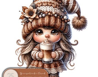 Enchanted Coffee Gnomes - Digital Clipart Collection for Coffee Enthusiasts - 25 pcs Clipart PNG Bundle Spring Sublimation - Commercial Use