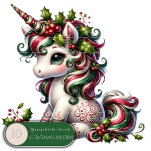 Ensemble de cliparts licorne de Noël enchanteur - 10 adorables bébés licornes - art numérique Winter Wonderland pour un usage commercial