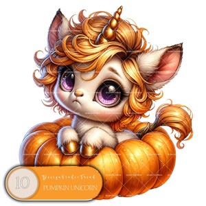 Collezione di clipart di unicorni mistici con zucca - 10 design incantati per la sublimazione autunnale e la magia creativa - Uso commerciale