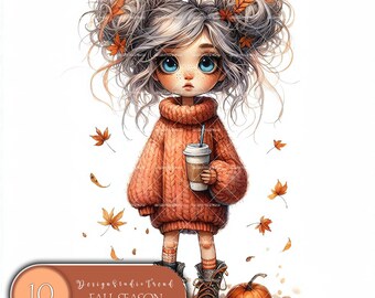 Autumn Girl Clipart Bundle: Cozy Fall Fashion Illustrations (Digital Download)