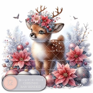 Christmas Reindeer Clipart Set: Whimsical Winter PNG Illustrations (Commercial Use, Digital Download