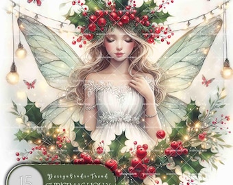 Christmas Holly Fairy Clipart Set – 15 Magical Designs (Commercial Use) (Digital Download)