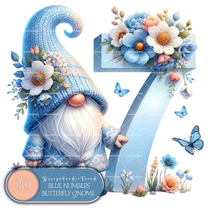 Nain papillon numéro bleu - 20 pcs enchanteur ensemble de cliparts nain - décoration magique pour chambre d'enfant, admirateurs de gnomes, design par sublimation