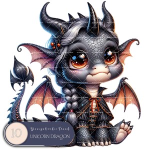 Unicorni incantati draghi: stravagante Halloween Baby Unicorn Clipart - 10 magici PNG digitali spettrali per uso commerciale