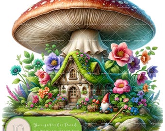 Pilz Haus Clipart: Skurrile PNG Dateien für Kinderzimmer Deko (Digitaler Download)