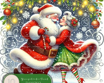 Mr. & Mrs. Santa Clipart: 10 Whimsical Christmas PNG Illustrations (Digital Download)