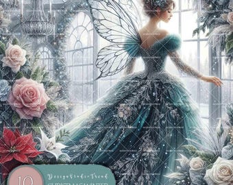 Christmas Winter Garden Fairy Clipart: 10 Whimsical Fairy Illustrations (Digital Download)