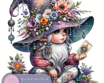 Whimsical Tarot Gnome Clipart Set: 23 PNGs, Nursery Decor (Digital Download)