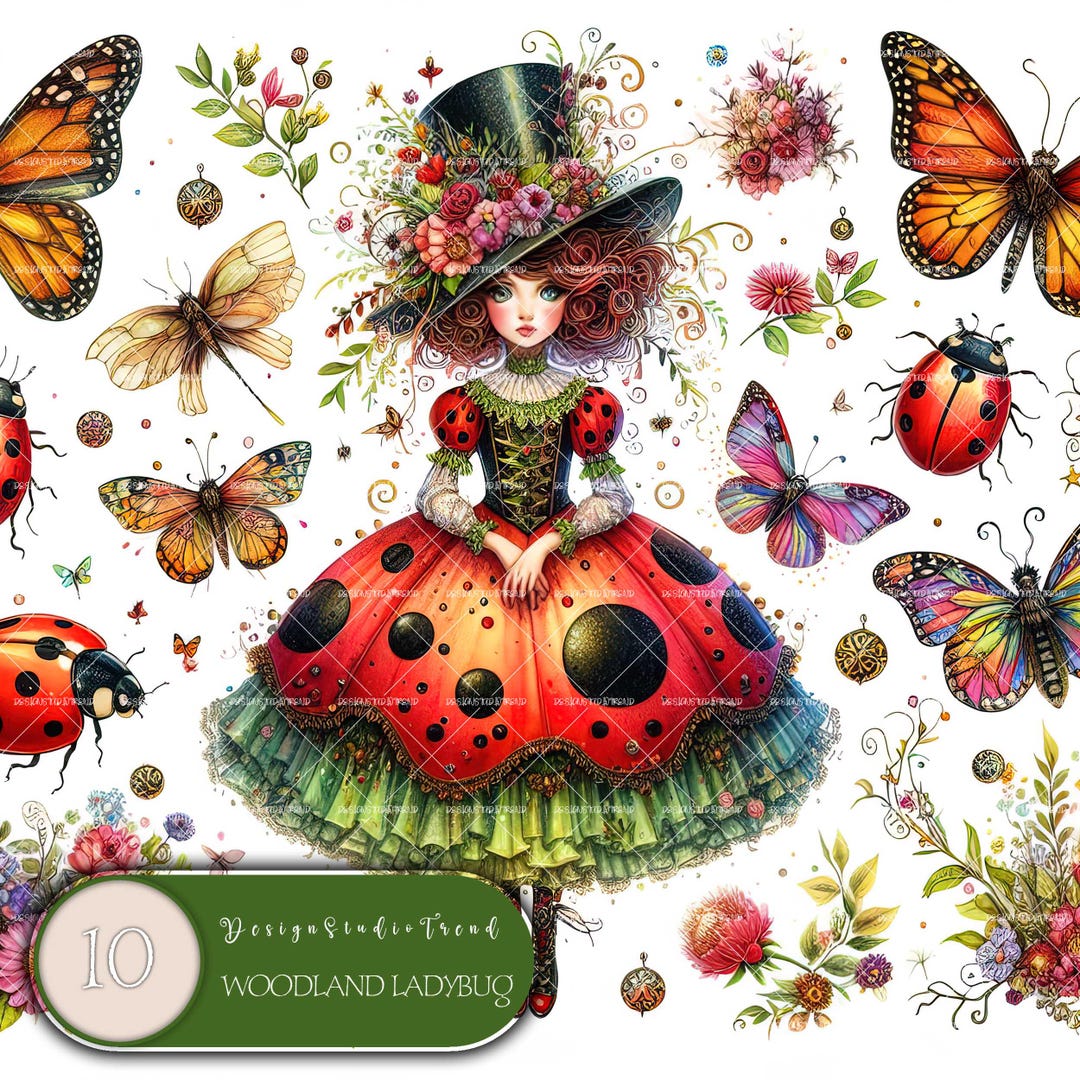 Ladybug Watercolor Clipart Bundle: Woodland Junk Journal PNG Images ...