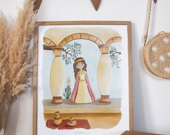 Hand-painted poster: "Be brave and strong!", Queen Esther, Christian, DIN A3, suitable for children