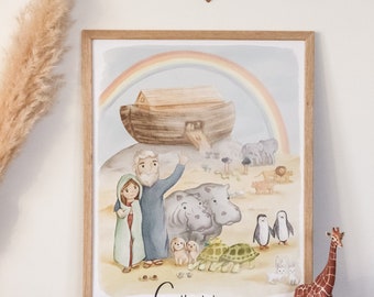 Hand-painted poster: "God is faithful", Christian, Noah's Ark in DIN A3, suitable for children