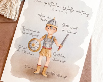 Hand-painted poster: the armor of God - boy - DIN A3, child-friendly, Christian
