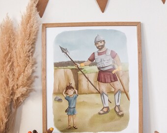 Hand-painted poster: "Be brave and strong!", David and Goliath, Christian, DIN A3, suitable for children