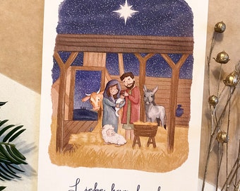Hand-painted Christmas card: "Love came down", nativity scene, Christian, gift, DIN A6