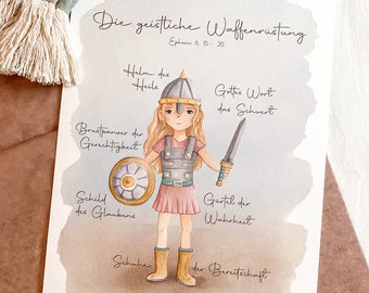 Hand-painted poster: the armor of God - girl - DIN A3, child-friendly, Christian
